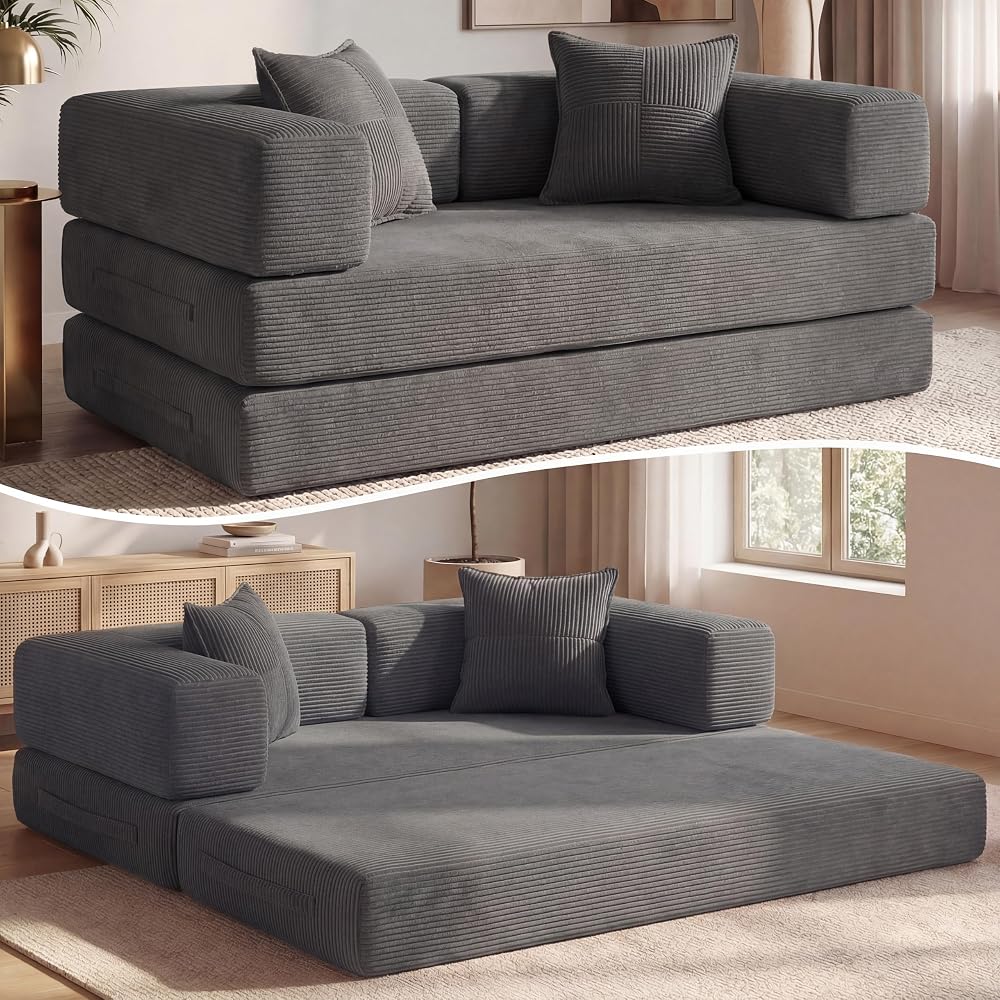 63" Convertible Futon Sofa Bed Boneless Couch for Living Room