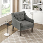 Living Room Accent Chair, Textured Fabric Upholstered Arm Chair with Button Tufted Back, Sloped Arms and Wooden Legs, Dark Gray