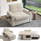 42.5" W Sleeper Chair Bed with Pull Out Bed, 3-in-1 Convertible Sleeper Sofa Chair with Adjustable Reclining Backrest, USB Ports, Side Table, Cup Holder, Side Pockets, Premium Beige Color