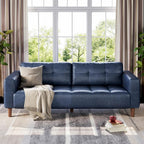 83” Blue Faux Leather Couch, 3 Seater Sofa Couches