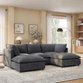 98" Modular Sectional Sofa with Movable Storage Ottoman, U-Shaped Cloud Couch with Fold-Down Backrest Table, Charing Ports, Cup Holders, Chenille Deep Seat Sectional Couches for Living Room, Gray