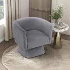 360 Degree Swivel Accent Chair, Modern Comfy Velvet Barrel Chair, Diamond Stitched Details, Plush Foam Cushions, Metal Swivel Base, for Living Room/Bedroom/Apartment/Office, Gray