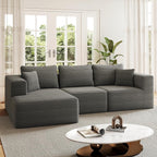 108.4" Sectional Couches for Living Room, Cloud Boneless Sofa with Oversized Chaise, Modular L-Shape Couch, Deep Seat Comfy Corduroy Fluffy Upholstered, No Assembly Required(Dark Grey)