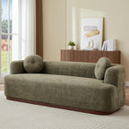 3 Seater Upholstered Sofa, Compression Couch with Solid Rubber Wood Base, Deep Seat Sofa with Accent Pillows, Modern Fabric Couch for Living Room or Apartment, Olive Green
