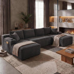 125" U Shape Sectional Couch, Boneless Couches for Living Room, Dark Grey